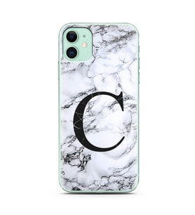 Iphone 11 Beyaz Mermer Harf Tasarımlı Telefon Kılıfı C-Harfi 
