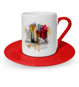 BK Gift Kişiye Özel New York Tasarımlı Kırmızı Türk Kahvesi Fincanı  1
