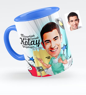 BK Gift Kişiye Özel Bay Cerrah Karikatürlü Mavi Kupa Bardak  1