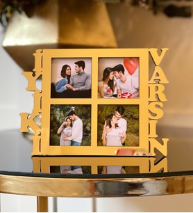 Kişiye Özel 4 Fotoğraflı İyiki Varsın Mdf Çerçeve Gold