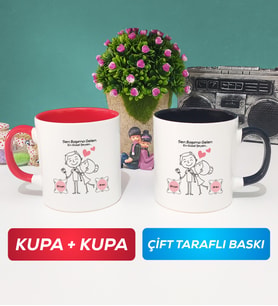 İkili Sen Başıma Gelen En Güzel Şeysin Sevgililer Günü Hediyesi Kupa Bardak Kırmızı Siyah
