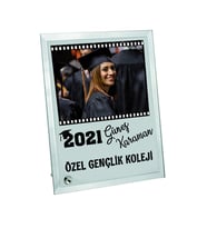 Biresimden Mezuniyet Hediyesi Yıl İsim Okul ve Fotoğraf Baskılı Cam Çerçeve