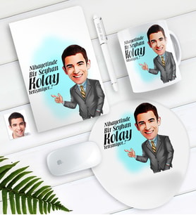 BK Gift Kişiye Özel Bay Kolay Yetişmiyor Karikatürlü Defter Kalem Kupa Mouse Pad Seti-2 (Model 1)