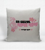BK Gift Kişiye Özel En Güzel Anne Adayı Dekoratif Keten Yastık - 3 (Bej)