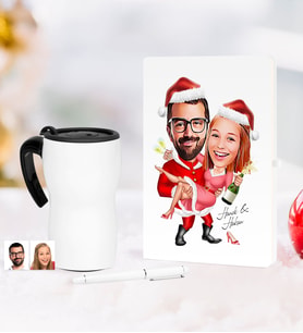 BK Gift Kişiye Özel Sevgililer Karikatürlü Beyaz Defter Kalem Termos Mug Seti - 2