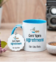 Gemi Yapımı Öğretmeni Mavi Kupa Bardak Ve Anahtarlık Set