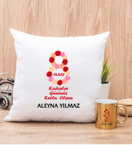 Kadınlar Günü Hediyesi  Yastık ve Gold Kupa Bardak