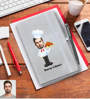 Kişiye Özel Aşçı Karikatürlü Gri Defter Kalem Hediye Seti Bay-2
