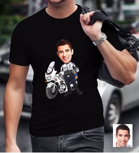 BK Gift Kişiye Özel Bay Yunus Polis Karikatürlü Siyah T-Shirt