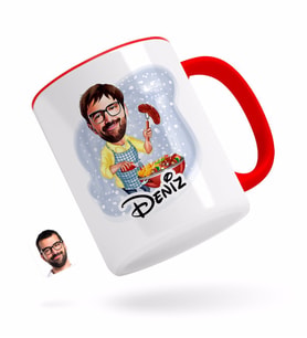 BK Gift Kişiye Özel Erkek Mangalcı Karikatürlü Kırmızı Kupa Bardak-1