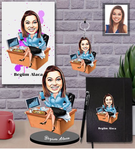 Kişiye Özel Patron Karikatürlü 5 li Hediye Seti Bayan-13