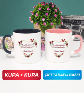 İkili Sevgiliye Sevgililer Günü Hediyesi 13 Kupa Bardak Siyah Pembe