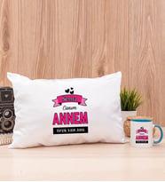 Canım Annem Dikdörtgen Yastık ve Mavi Kupa Bardak