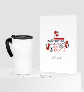 BK Gift Kişiye Özel 365 Mutlu Yeni Gün Temalı Beyaz Defter Kalem Termos Mug Seti - 2