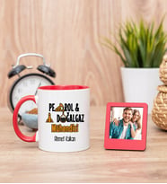 Petrol ve Doğalgaz Mühendisi Kırmızı Kupa ve Kırmızı Mini Fotoğraf Çerçevesi