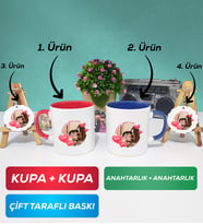 İkili Kırmızı Lacivert Sevgiliye Sevgililer Günü Hediyesi 8 Kupa Bardak Anahtarlık
