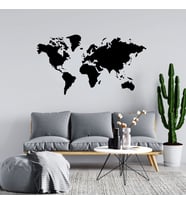 Dünya Haritası Duvar Oda Salon İş Yeri İçin Sticker 60x33cm - Siyah