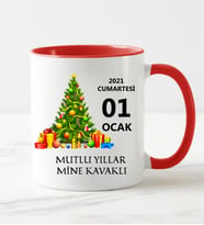 Kişiye Özel Yılbaşı Tasarımlı Kupa Bardak Kırmızı