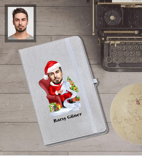 Kişiye Özel Yılbaşı Erkek Karikatürlü Gri Defter Model-9