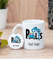 Polis Tasarım Beyaz Kupa Bardak Ve Anahtarlık Set