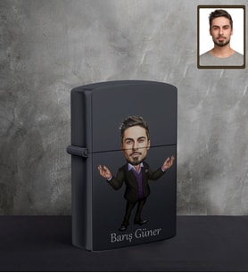 Kişiye Özel İş Adamı Karikatürlü UV Baskılı Siyah Benzinli Çakmak Bay-8