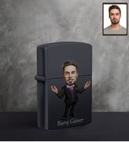 Kişiye Özel İş Adamı Karikatürlü UV Baskılı Siyah Benzinli Çakmak Bay-8