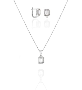 Gümüş Baget Taşlı Klipsli Küpe ve Kolye Ucu SET-381