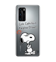 Snoopy Tasarımlı Süper Şeffaf Silikon Telefon Kılıfı Huawei P40 Pro