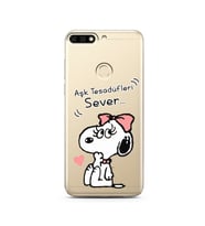 Snoopy Tasarımlı Süper Şeffaf Silikon Telefon Kılıfı Huawei Honor 7C- y7 2018 