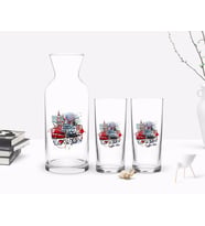 BK Gift Kişiye Özel Renkli Baskılı London Tasarımlı İkili Rakı Bardağı ve Karaf Hediye Seti-1 (Beyaz)