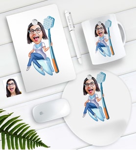 BK Gift Kişiye Özel Bayan Diş Hekimi Karikatürlü Defter Kalem Kupa Mouse Pad Seti-2 (Model 1)
