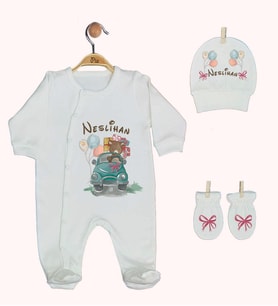 Pia Baby Gl 1935-01 İsme Özel Üçlü Tulum Set