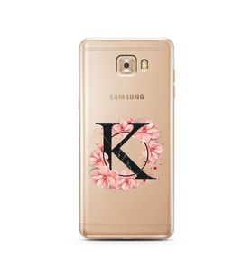 Pembe Çiçekli Harf Tasarım Süper Şeffaf Silikon Telefon Kılıfı Samsung C9 Pro K-