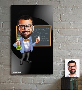 BK Gift Kişiye Özel Bay Kimya Öğretmeni Karikatür Ahşap Tablo - 3
