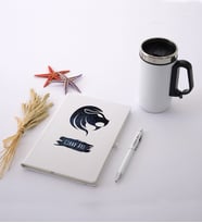 Aslan Burcuna Özel İsimli Beyaz Defter Kalem Termos Mug Seti
