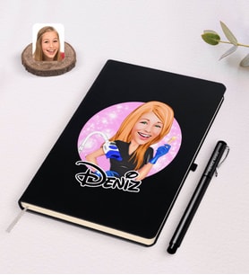 BK Gift Kişiye Özel Kadın Güzellik Uzmanı Karikatürlü Siyah Defter ve Kalem Hediye Seti-2