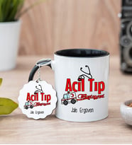 Acil Tıp Teknisyeni Siyah Kupa Bardak Ve Anahtarlık Set
