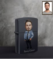 Kişiye Özel Polis Karikatürlü UV Baskılı Siyah Benzinli Çakmak Bay-3