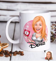 BK Gift Kişiye Özel Kadın Youtuber Karikatürlü Beyaz Kupa Bardak-2