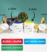 İkili Lacivert Sarı Çiçek Tasarımlı İsme Özel Kupa Bardak Anahtarlık