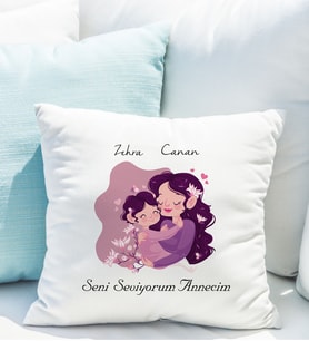 Kişiye Özel Seni Seviyorum Annecim Yastığı Anne-Kız