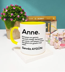 Anneler Günü Hediyesi İsme Özel Anne Kupa Bardak Sarı