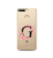 Pembe Çiçekli Harf Tasarım Süper Şeffaf Silikon Telefon Kılıfı Huawei Y6 Prime 2