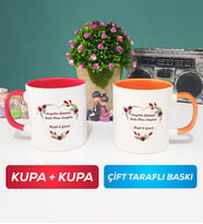 İkili Sevgiliye Sevgililer Günü Hediyesi 13 Kupa Bardak Kırmızı Turuncu