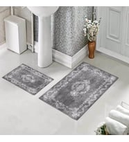 Banyo Halısı Ikili Klozet Takımı Kaymaz Tabanlı (60 xm x 100 cm + 40 cm x 60 cm)  (Gri)