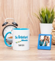 Su Ürünleri Mühendisi Mavi Kupa Bardak ve Mavi Mini Fotoğraf Çerçevesi
