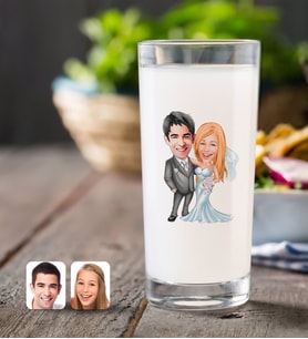 BK Gift Kişiye Özel Evleniyoruz Karikatürlü Rakı Bardağı-5 (Beyaz)