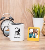 Atatürk Siluetli Siyah Kupa Bardak ve Sarı Mini Fotoğraf Çerçevesi