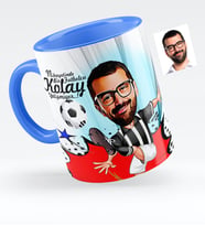 BK Gift Kişiye Özel Bay Futbolcu Siyah Beyaz Karikatürlü Mavi Kupa Bardak  1