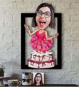 BK Gift Kişiye Özel Bayan Doğum Günü Karikatürlü 3D Ahşap Tablo-1